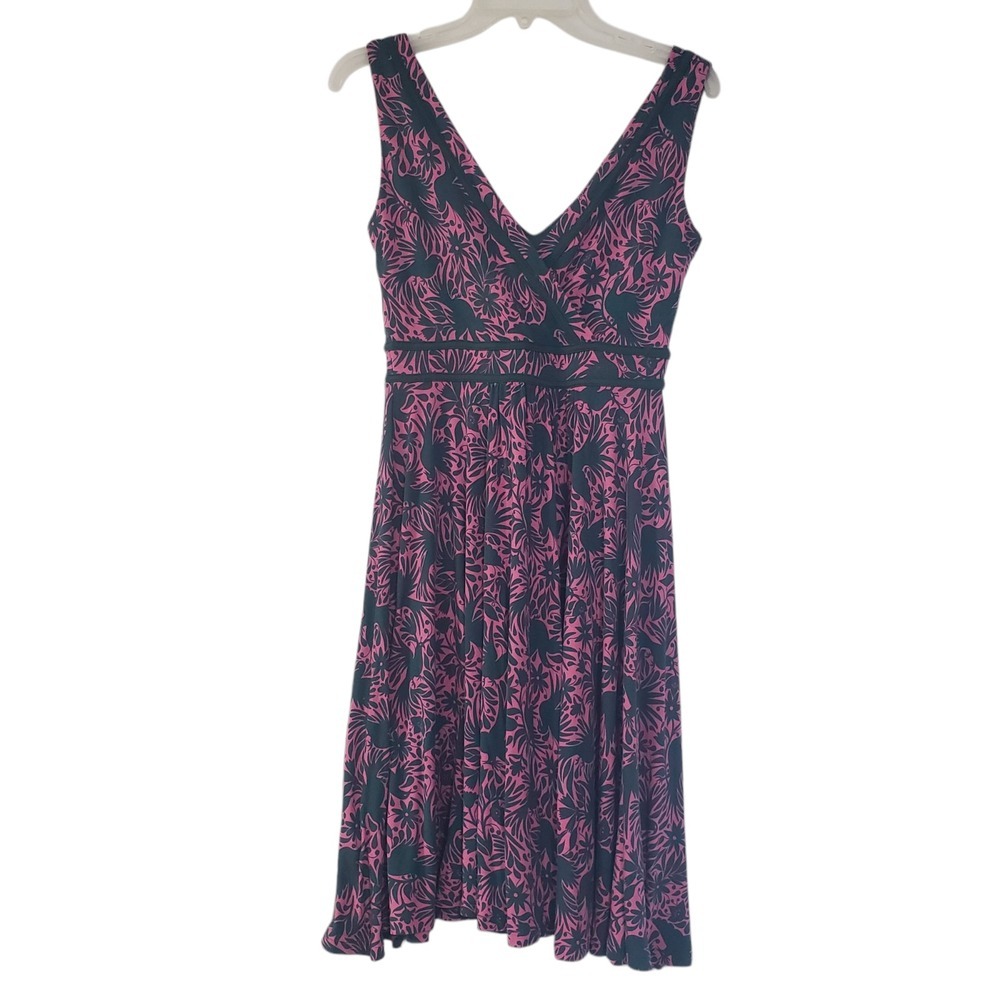 Boden A Line Dress Womens‎ Pink Green Pink 2P Surplice Neck Sleeveless Midi